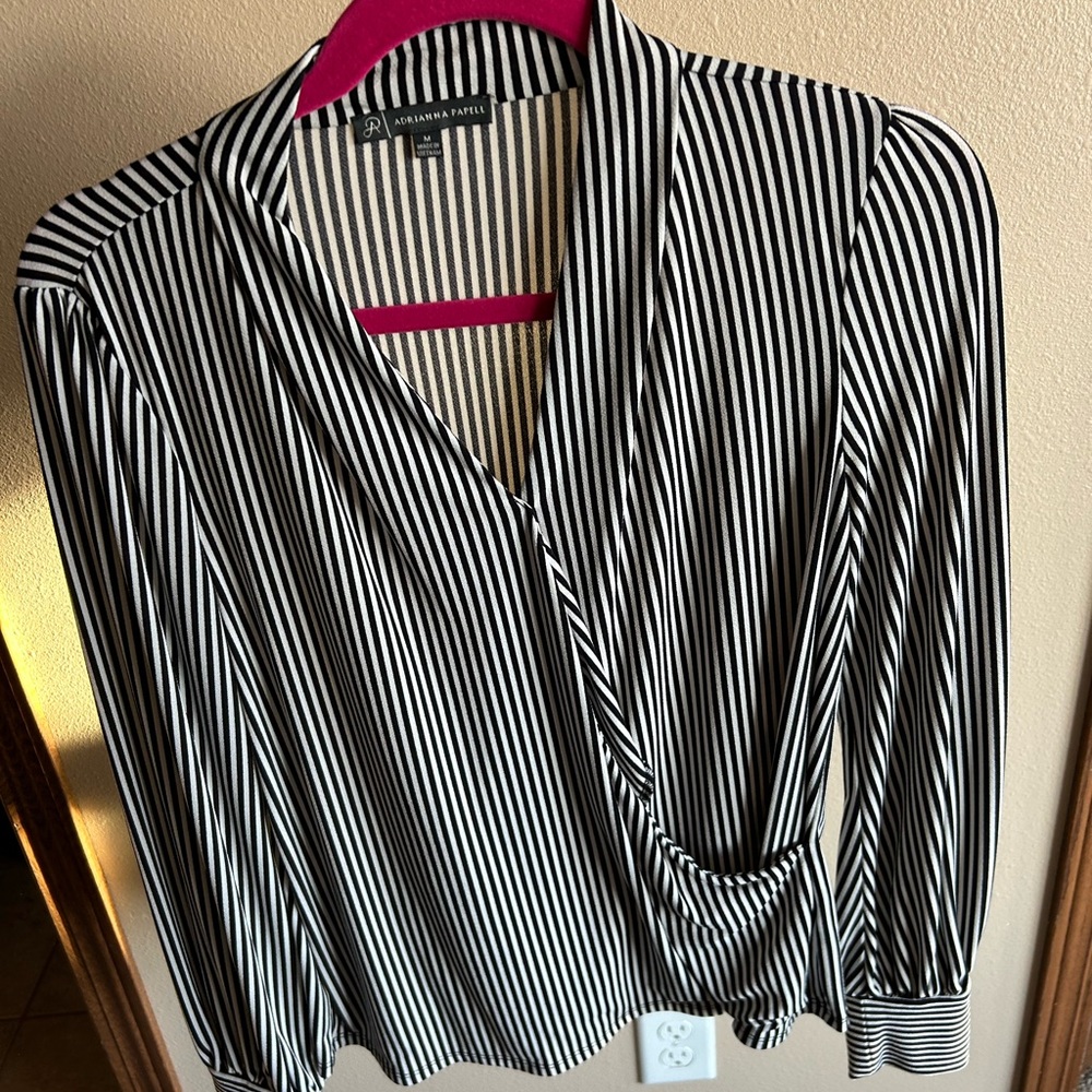 Adrianna Papell Black and White Striped Women's Top